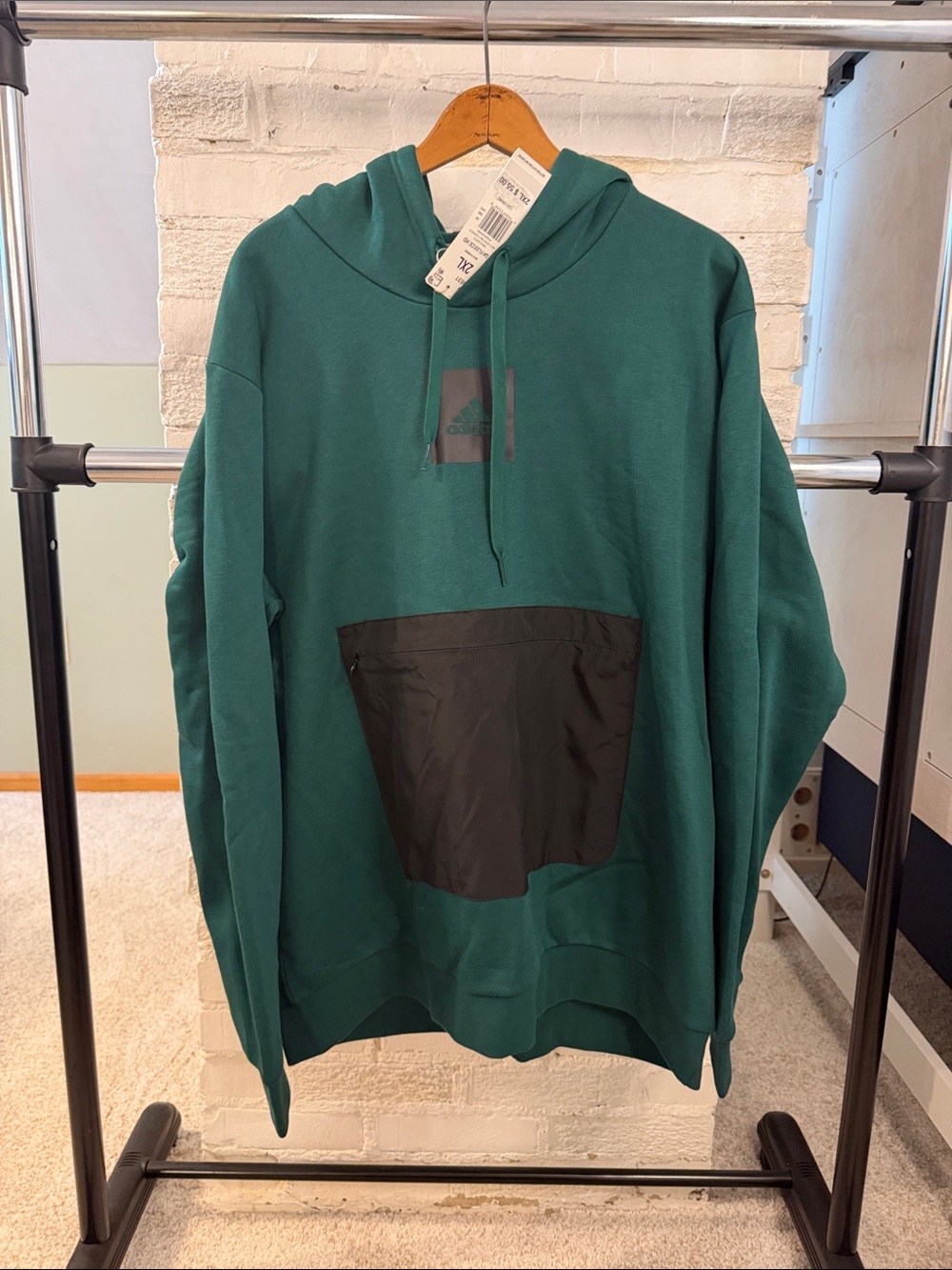 adidas Men’s Teal Hoodie with Black Front Pocket